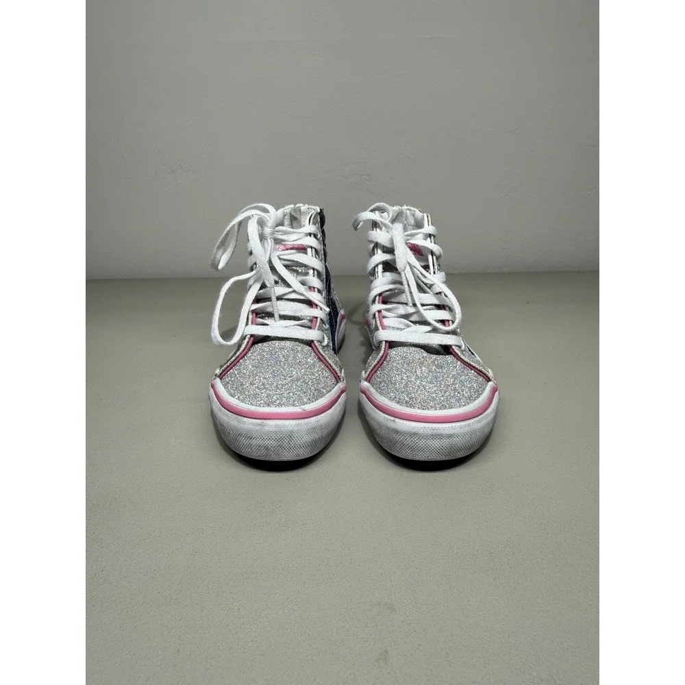 KIDS VANS HIGH TOP ZIPPER SNEAKER SILVER GLITTER UNICORN GIRLS SIZE 11